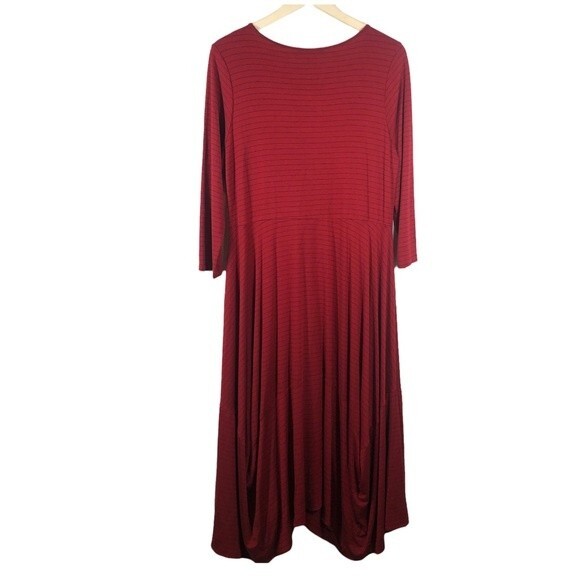 Comfy USA Katie Dress Long Sleeve Red Pinstriped Legaenlook Large - Picture 5 of 6